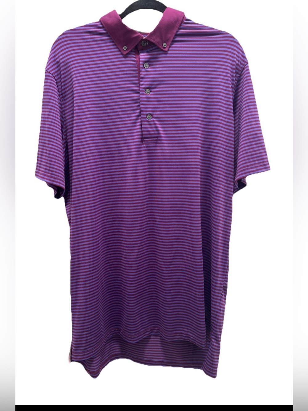Greyson Men’s Quogue Short Sleeve Performance Purple Striped Polo Golf Shirt L